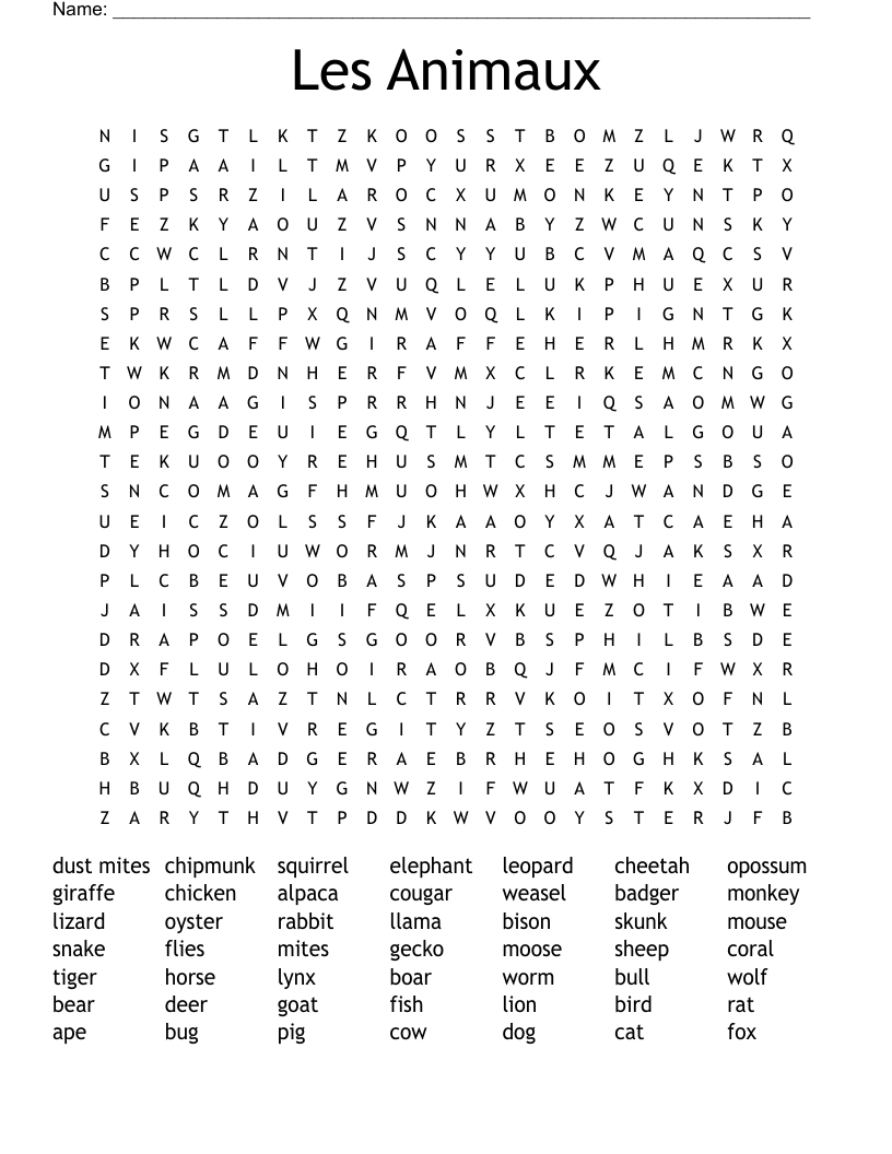 Les Animaux Word Search