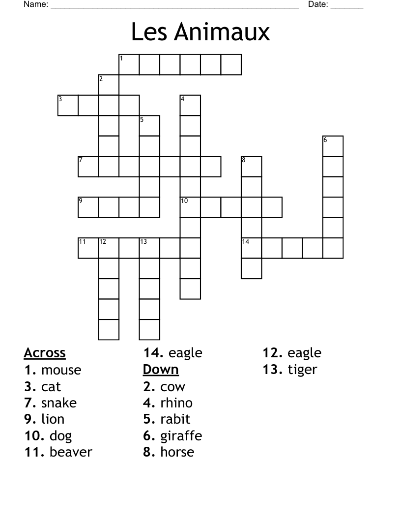 Les Animaux  Crossword