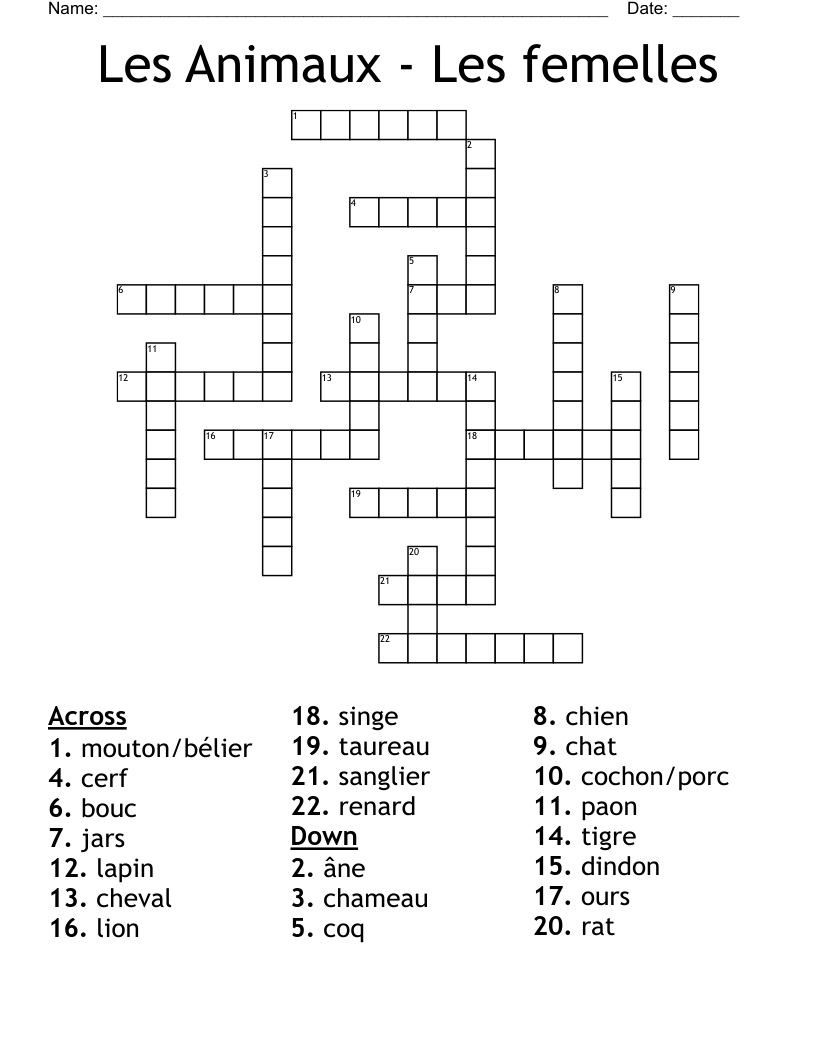 Les Animaux - Les femelles  Crossword
