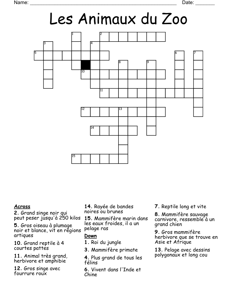 Les Animaux du Zoo Crossword