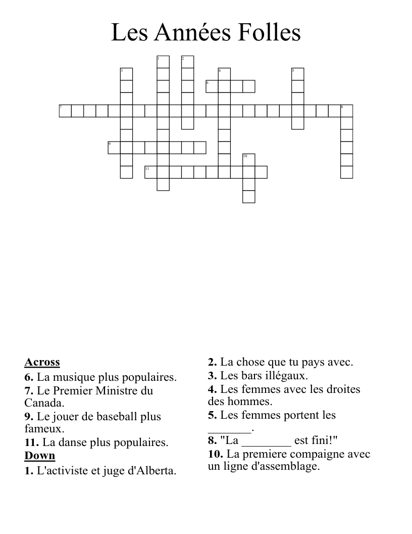 Les Années Folles Crossword