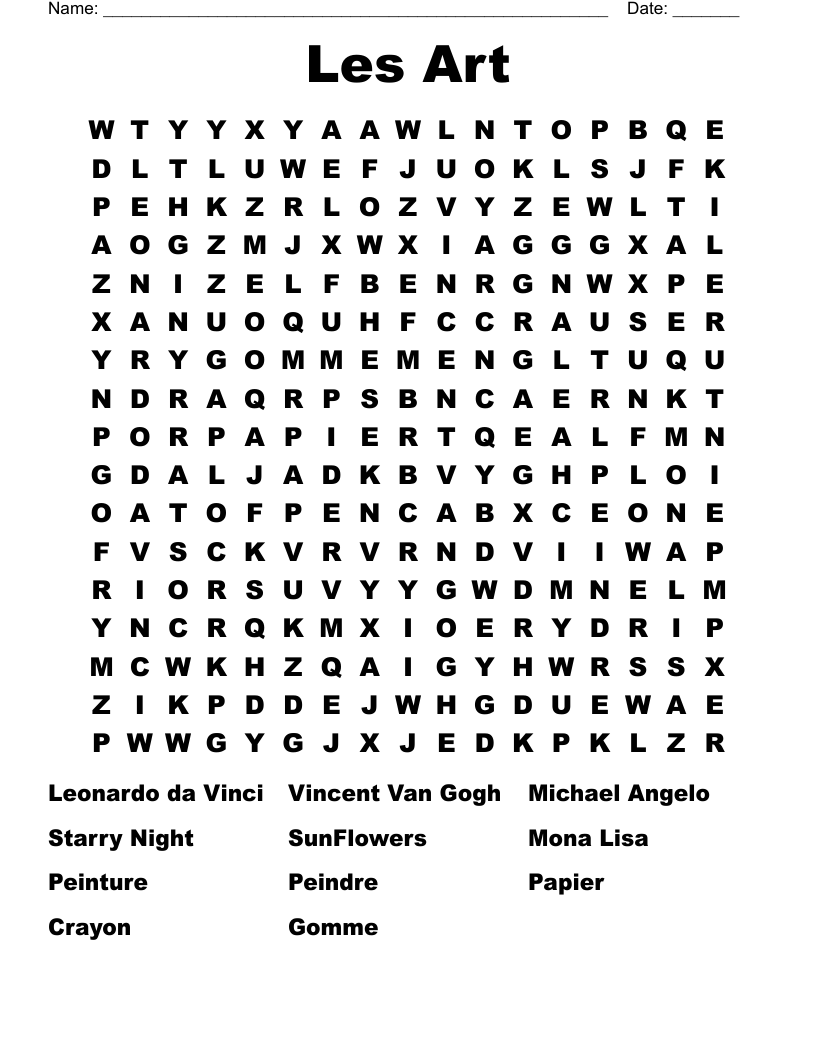 Les Art Word Search