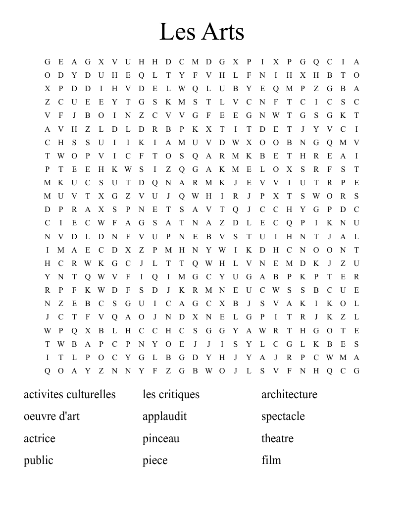 Les Arts Word Search