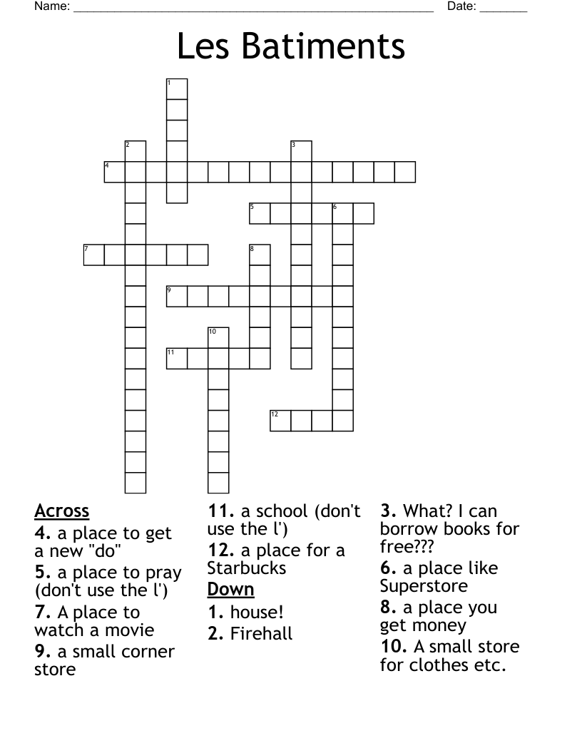 Les Batiments Crossword