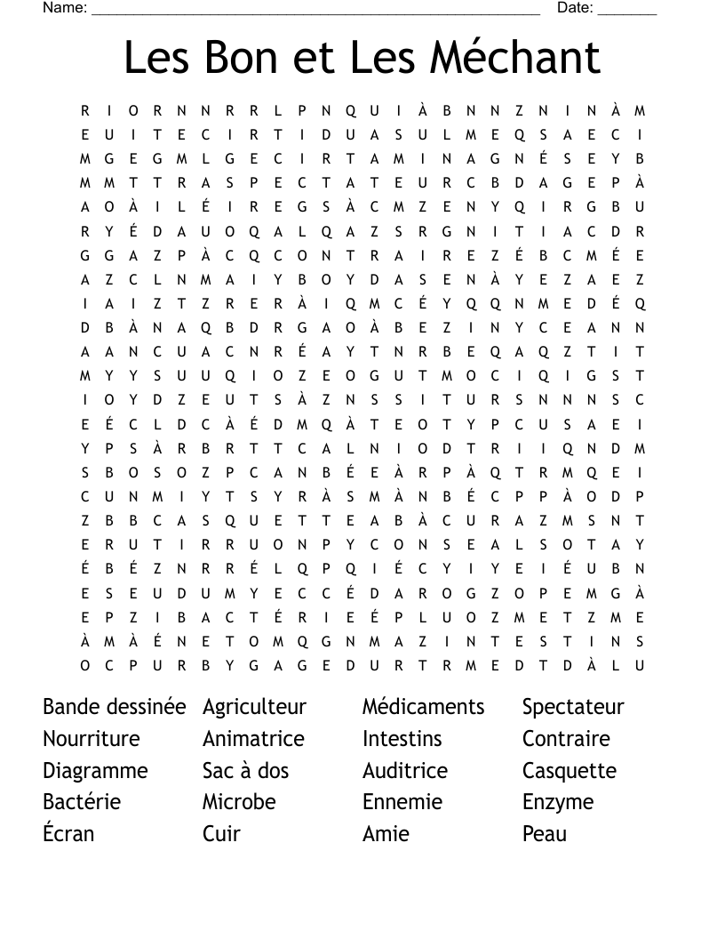 Les Bon et Les Méchant  Word Search