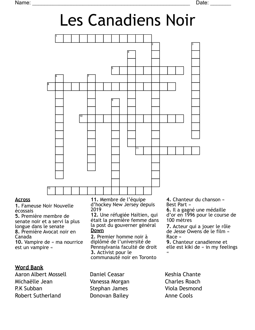 Les Canadiens Noir Crossword