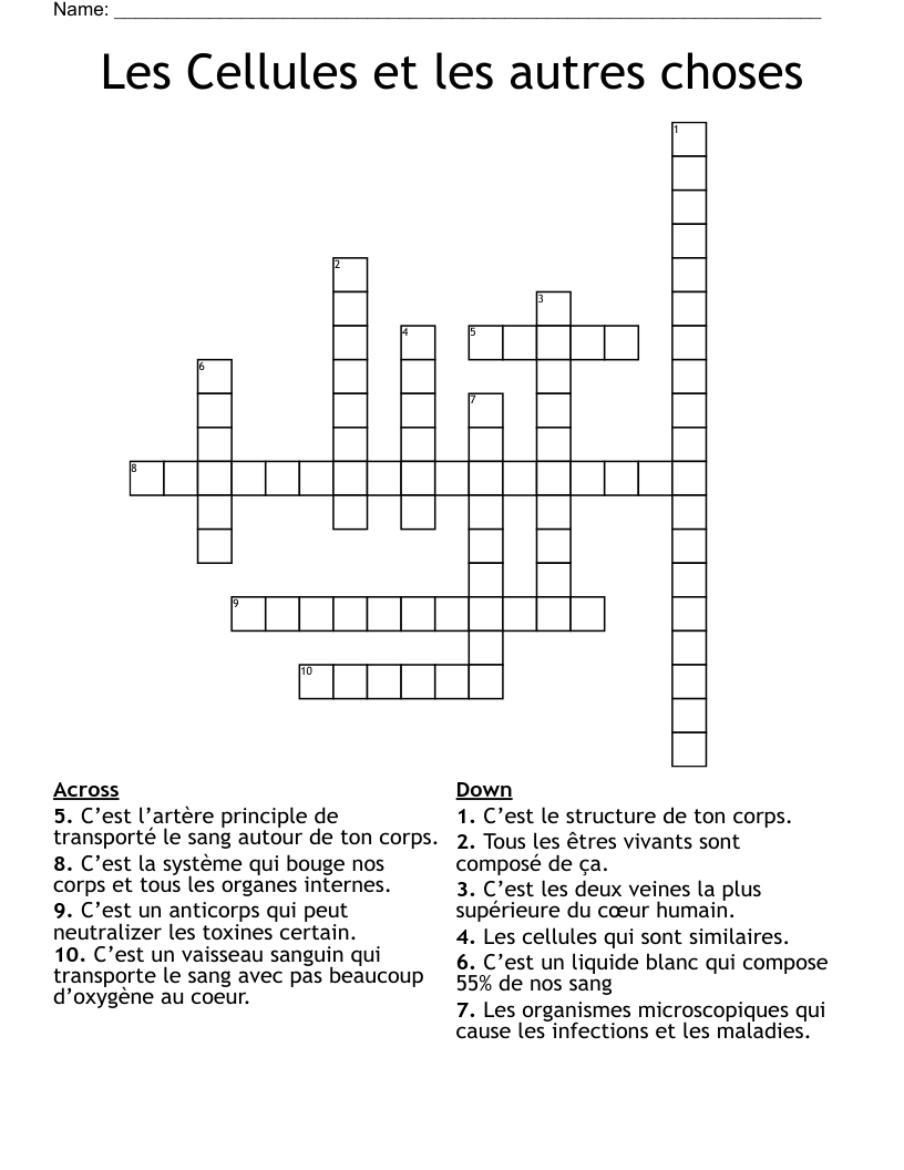Les Cellules et les autres choses  Crossword