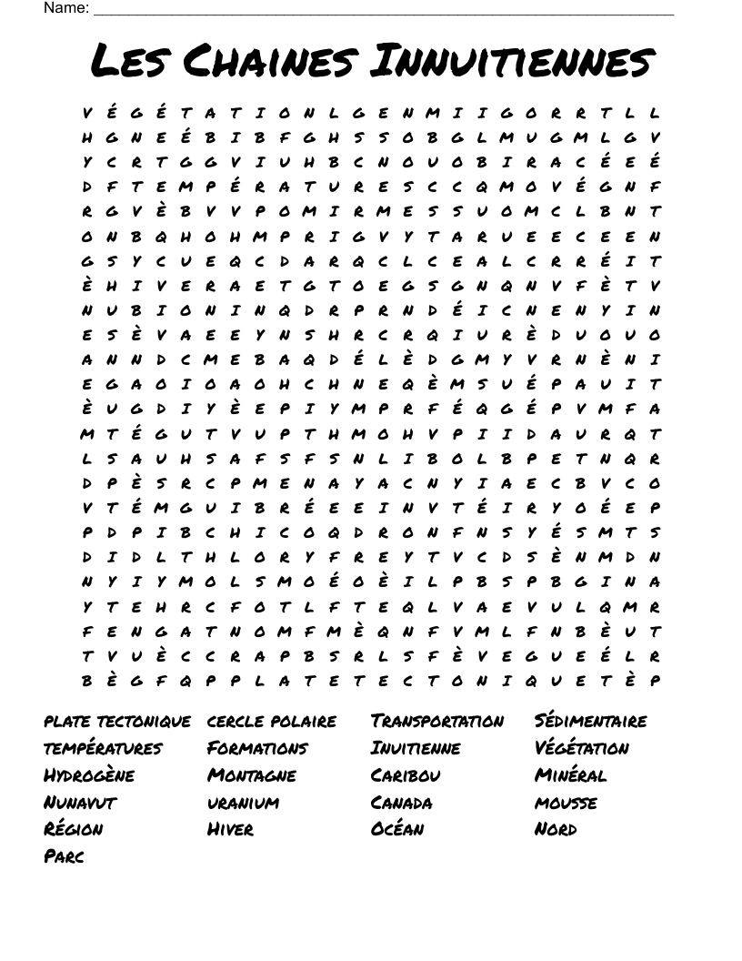 Les Chaines Innuitiennes Word Search