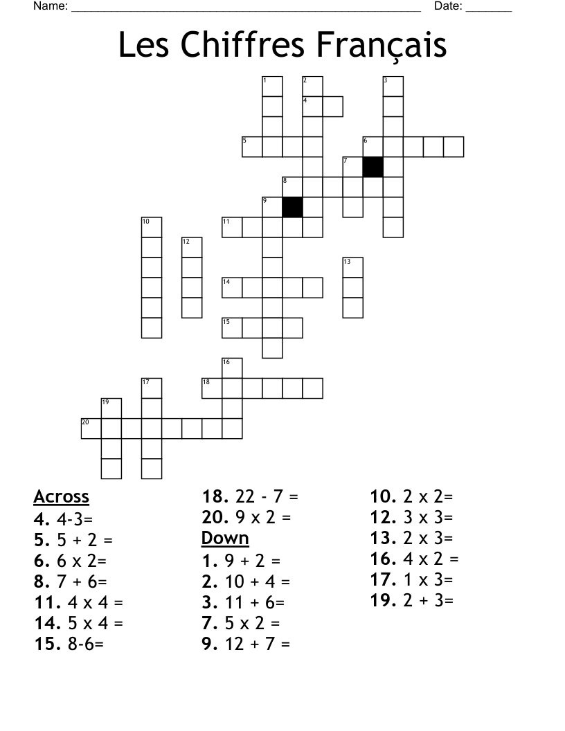 Les Chiffres Français Crossword