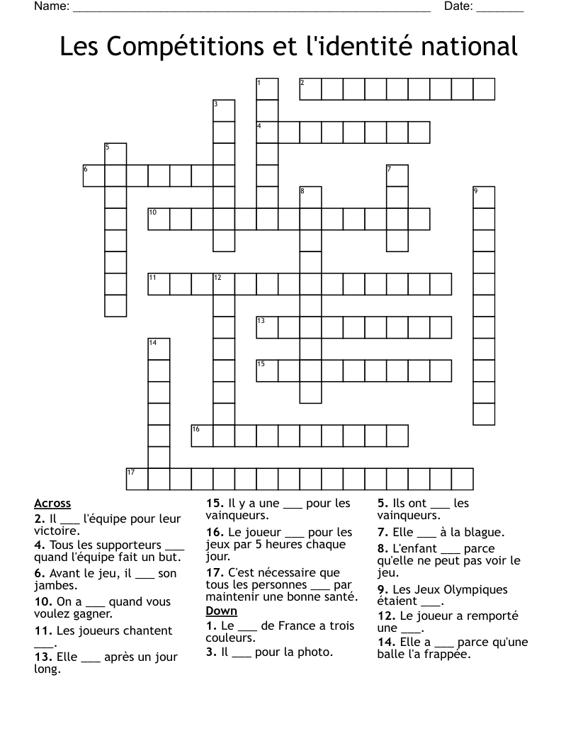 Les Compétitions et l'identité national Crossword