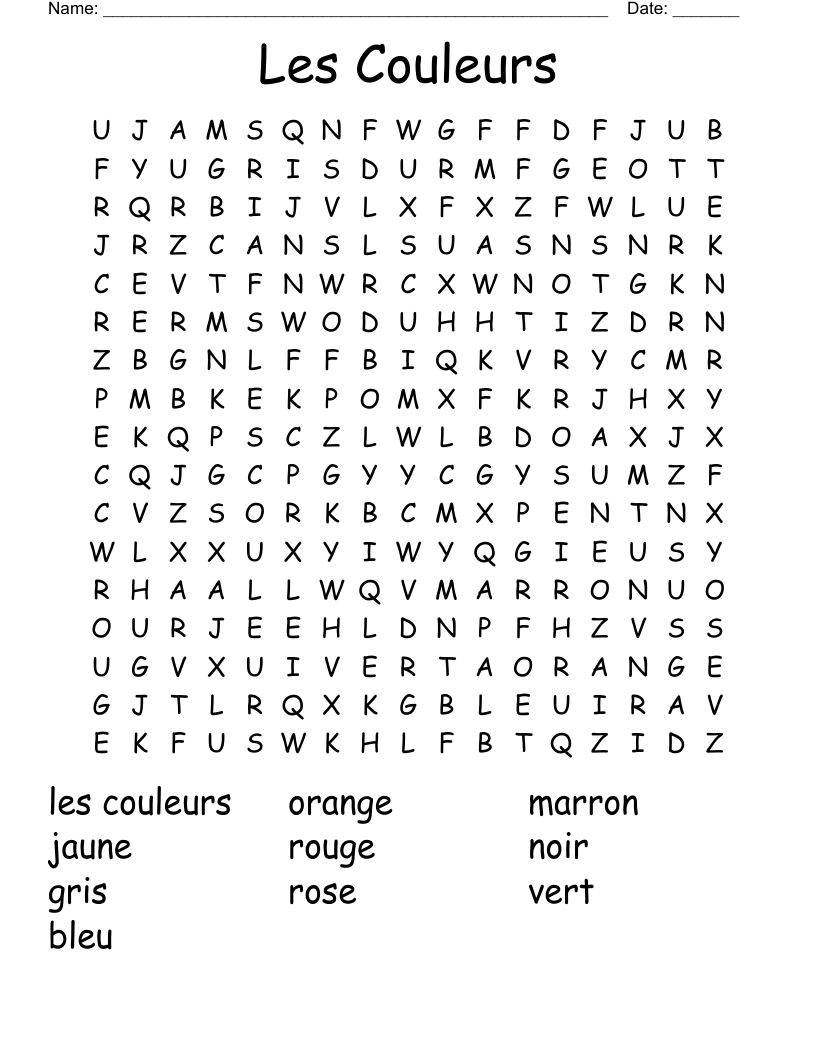 Les Couleurs Word Search