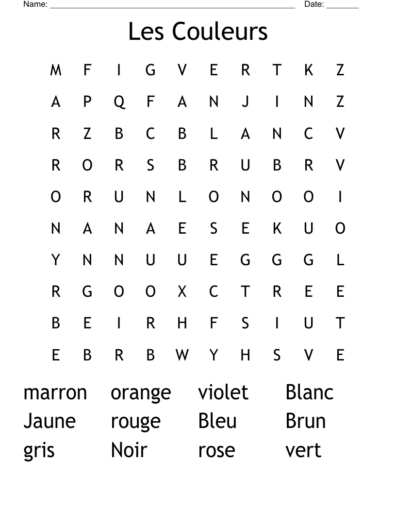 Les Couleurs Word Search