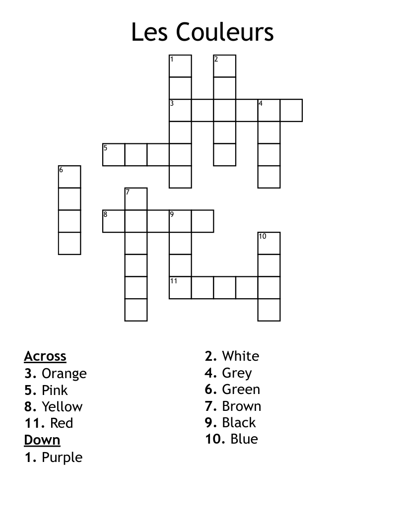 Les Couleurs Crossword