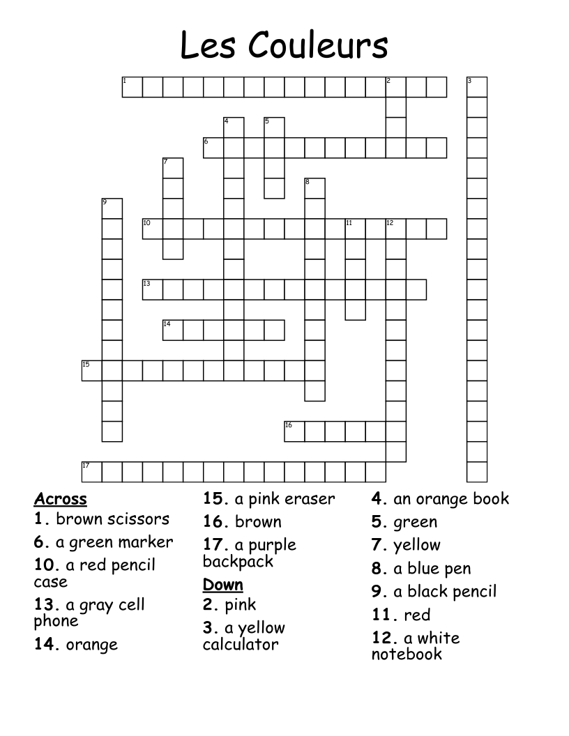 Les Couleurs Crossword