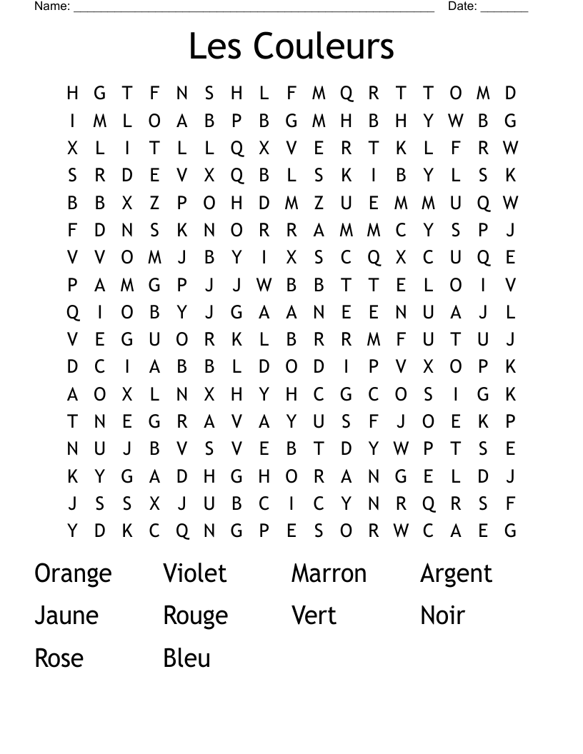 Les Couleurs Word Search
