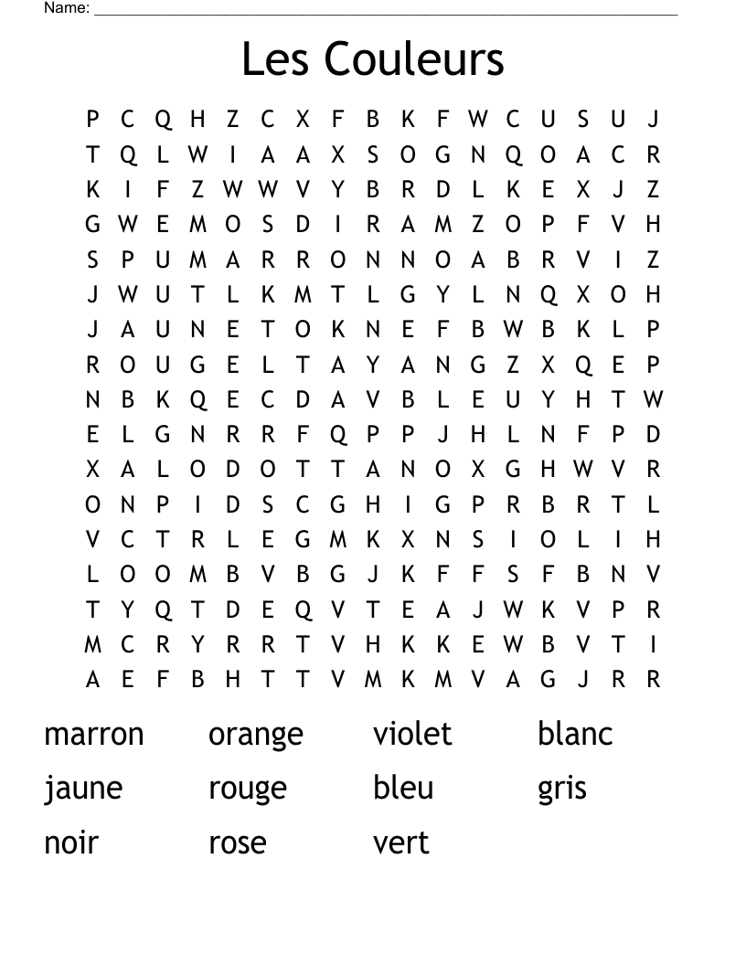Les Couleurs Word Search