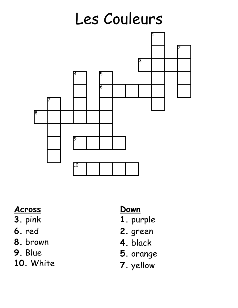 Les Couleurs Crossword
