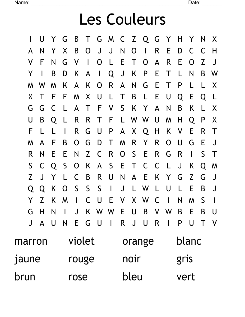 Les Couleurs Word Search