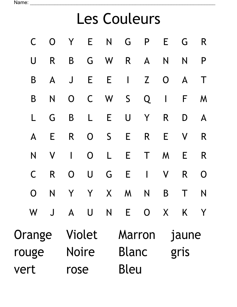Les Couleurs Word Search