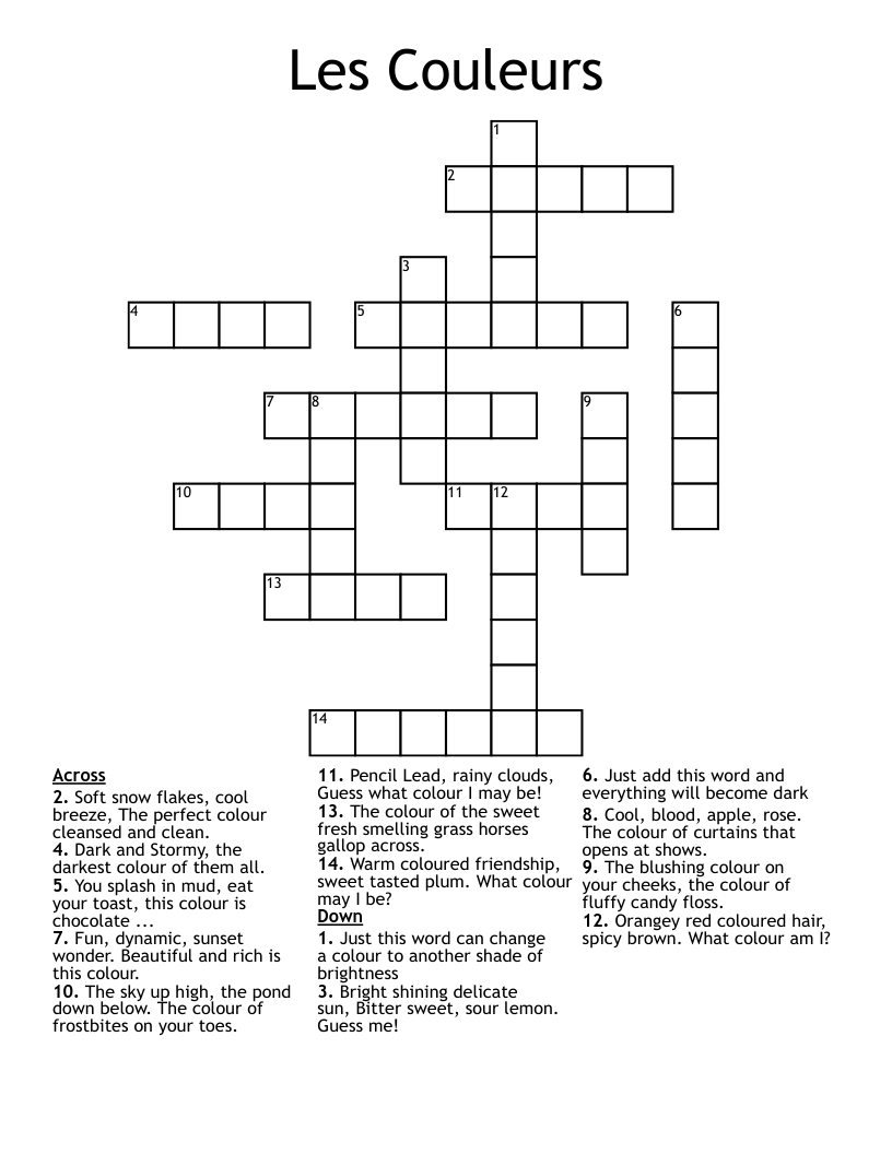 Les Couleurs Crossword
