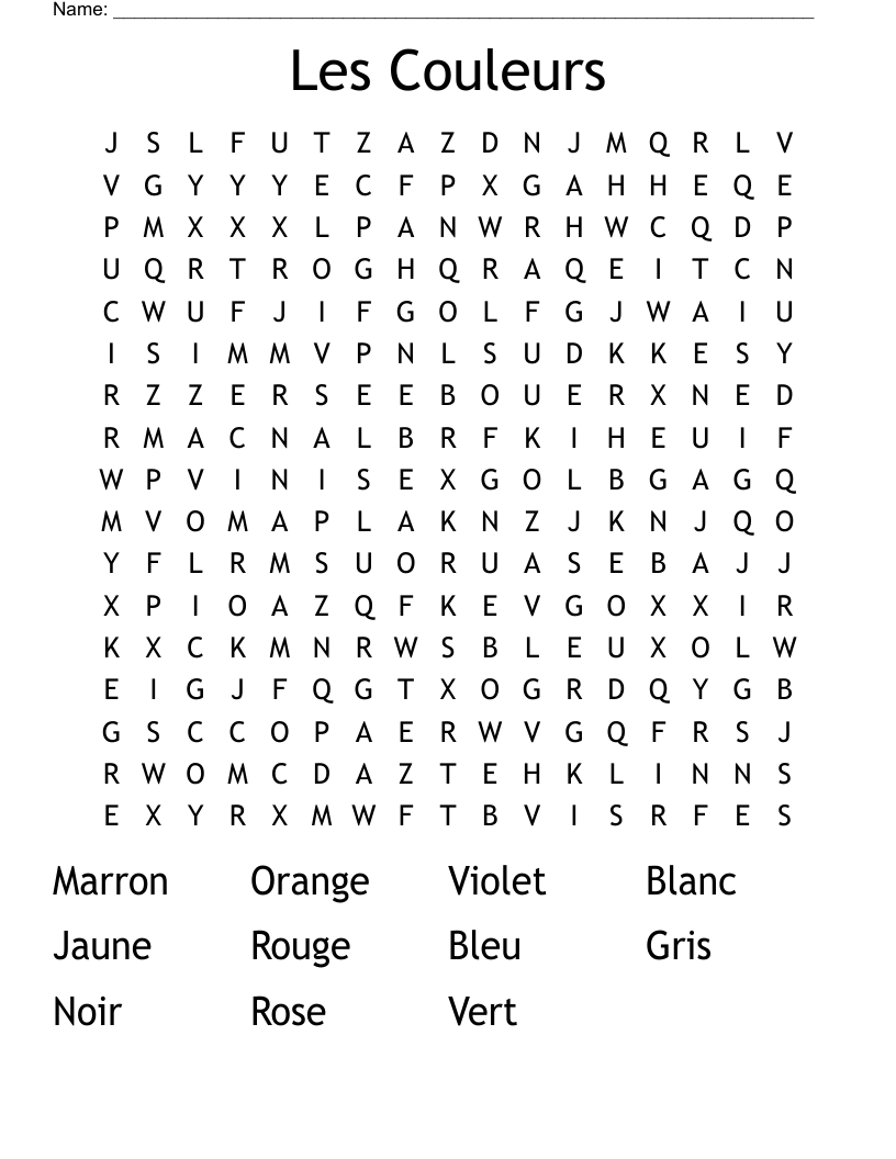Les Couleurs Word Search