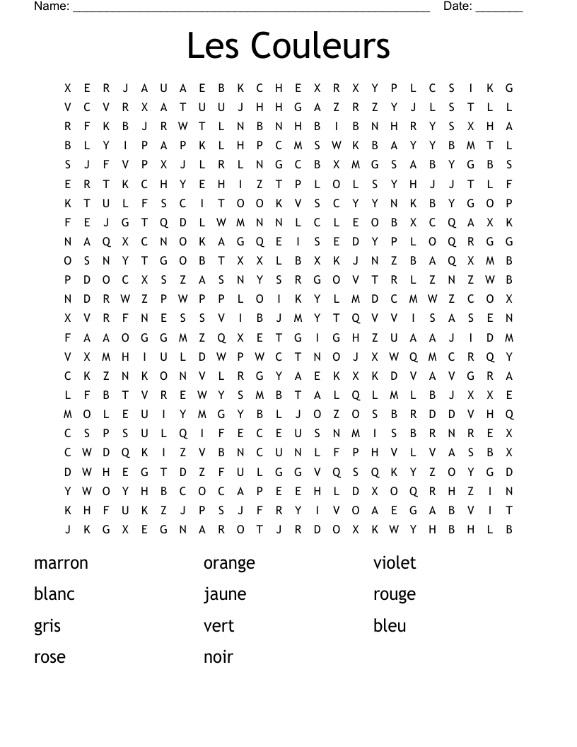 Les Couleurs Word Search