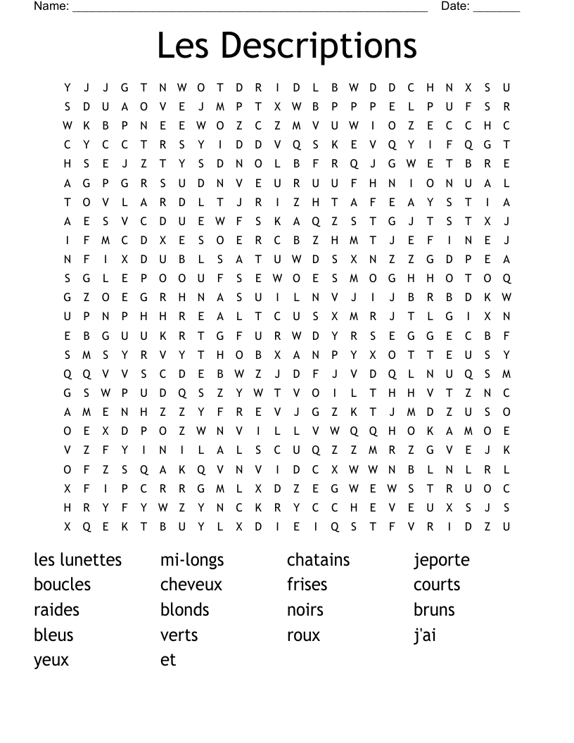 Les Descriptions Word Search
