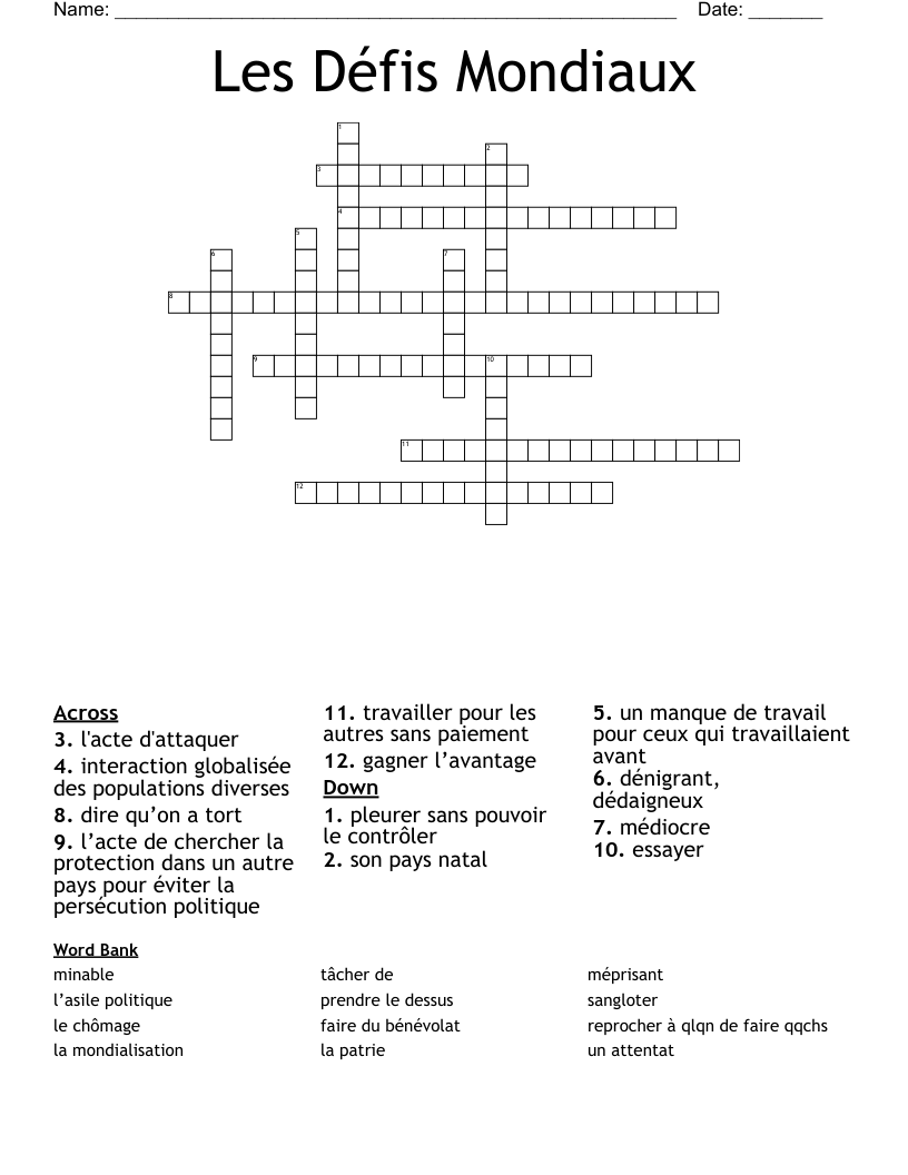 Les Défis Mondiaux Crossword
