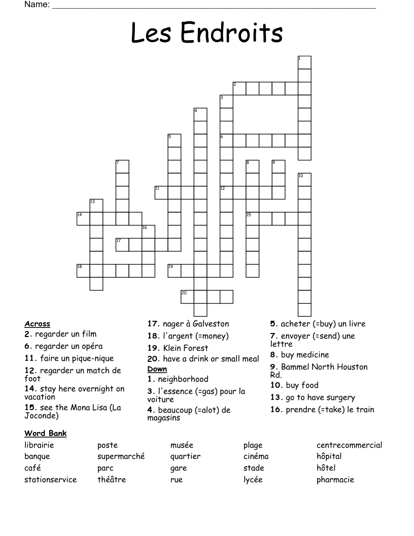 Les Endroits Crossword