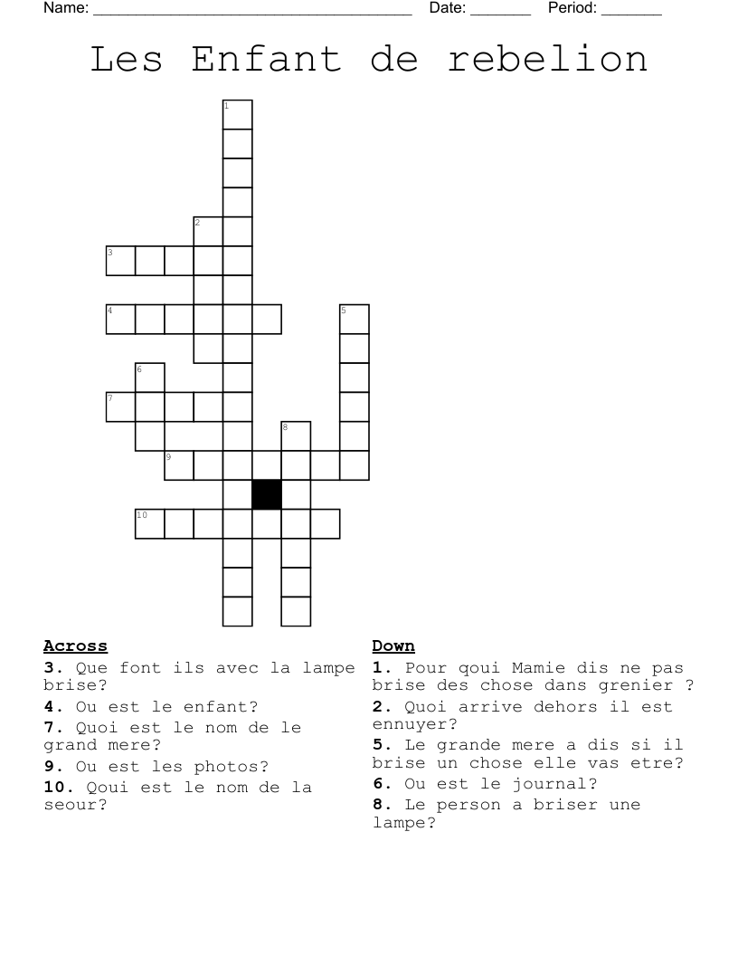 Les Enfant de rebelion  Crossword