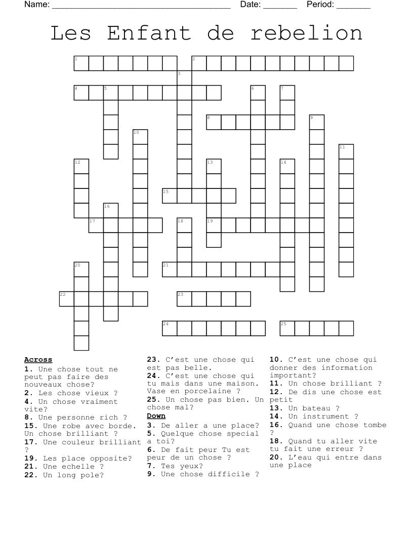 Les Enfant de rebelion  Crossword