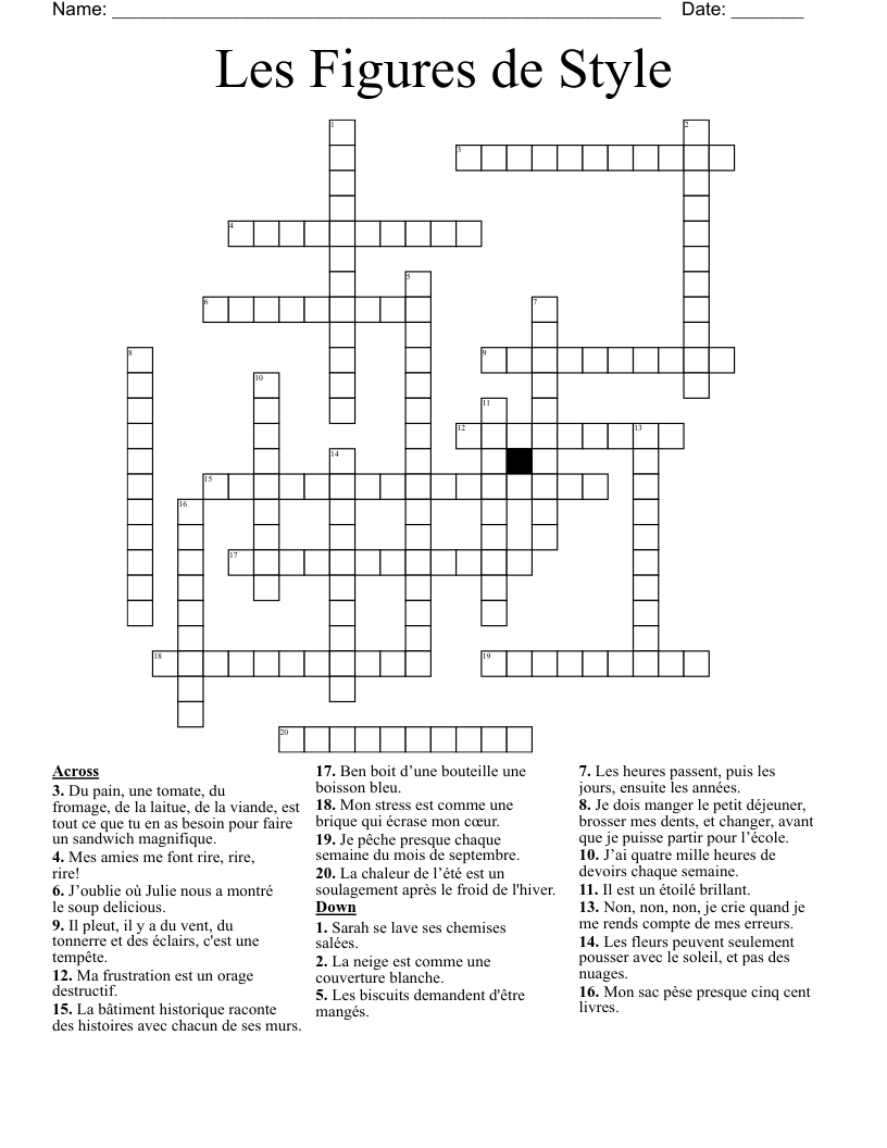 Les Figures de Style Crossword