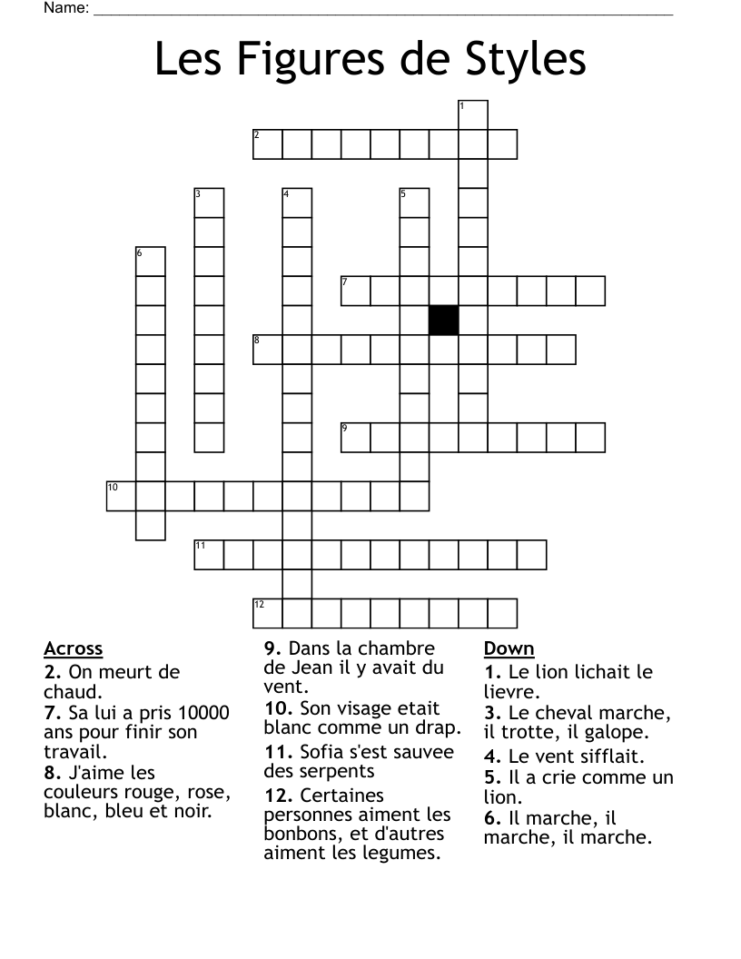 Les Figures de Styles Crossword