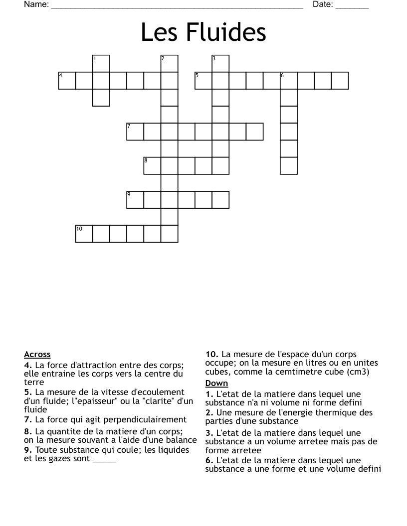 Les Fluides Crossword