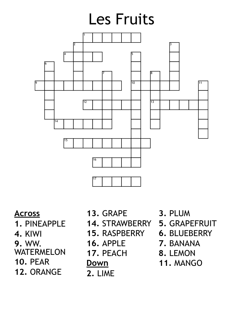 Les Fruits Crossword
