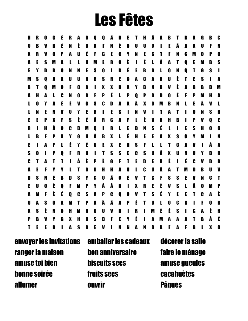 Les Fêtes Word Search