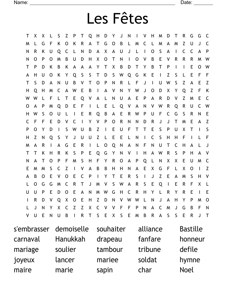 Les Fêtes Word Search