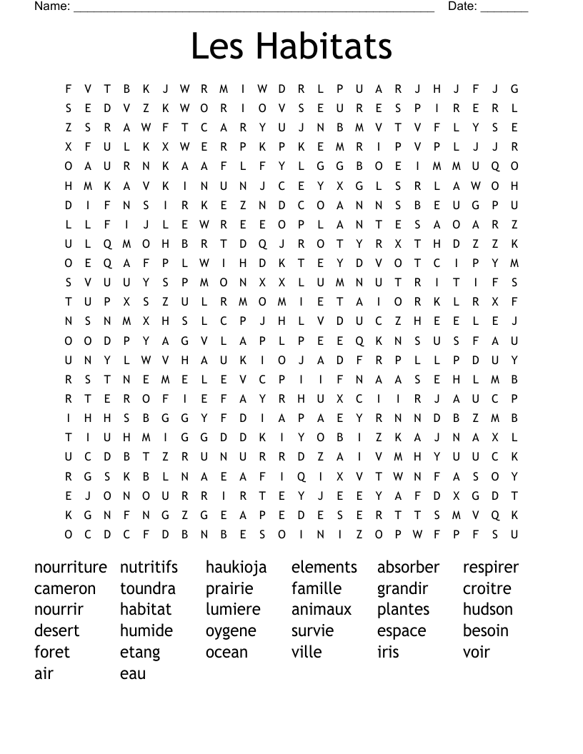 Les Habitats Word Search