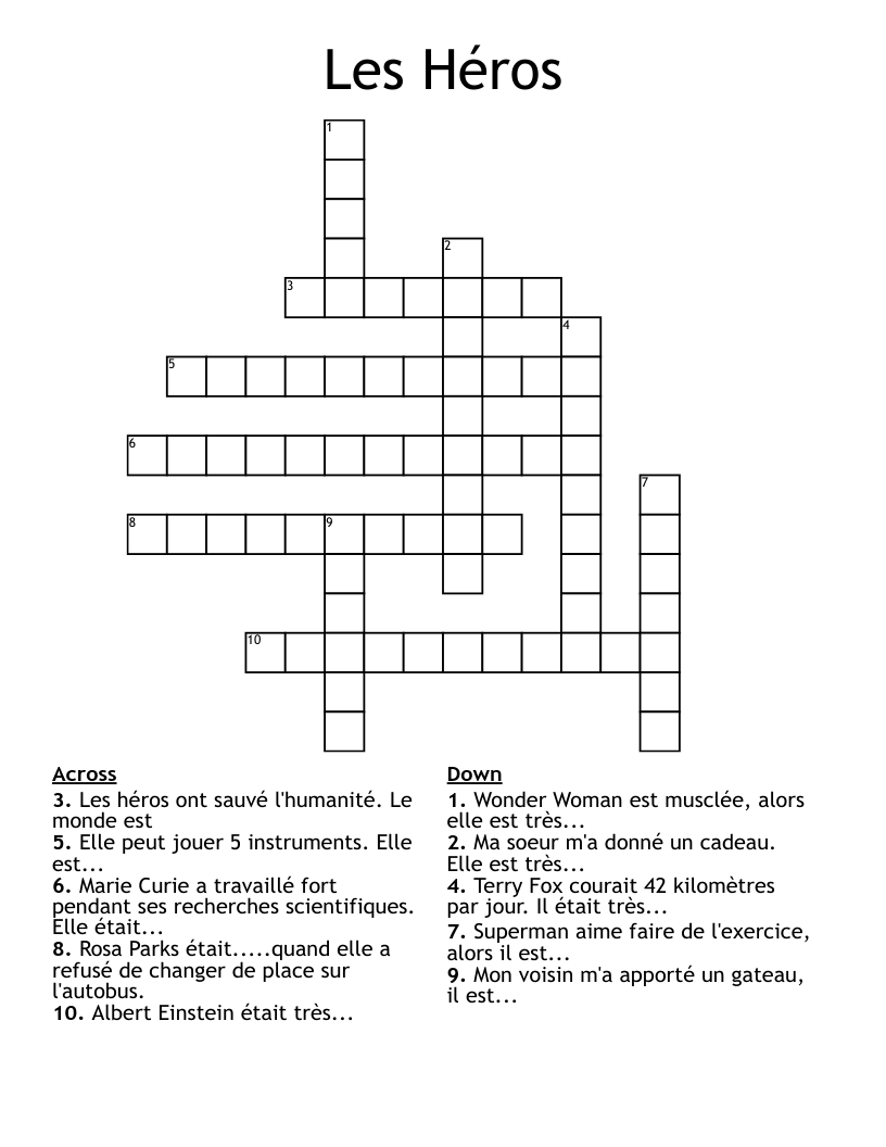 Les Héros Crossword
