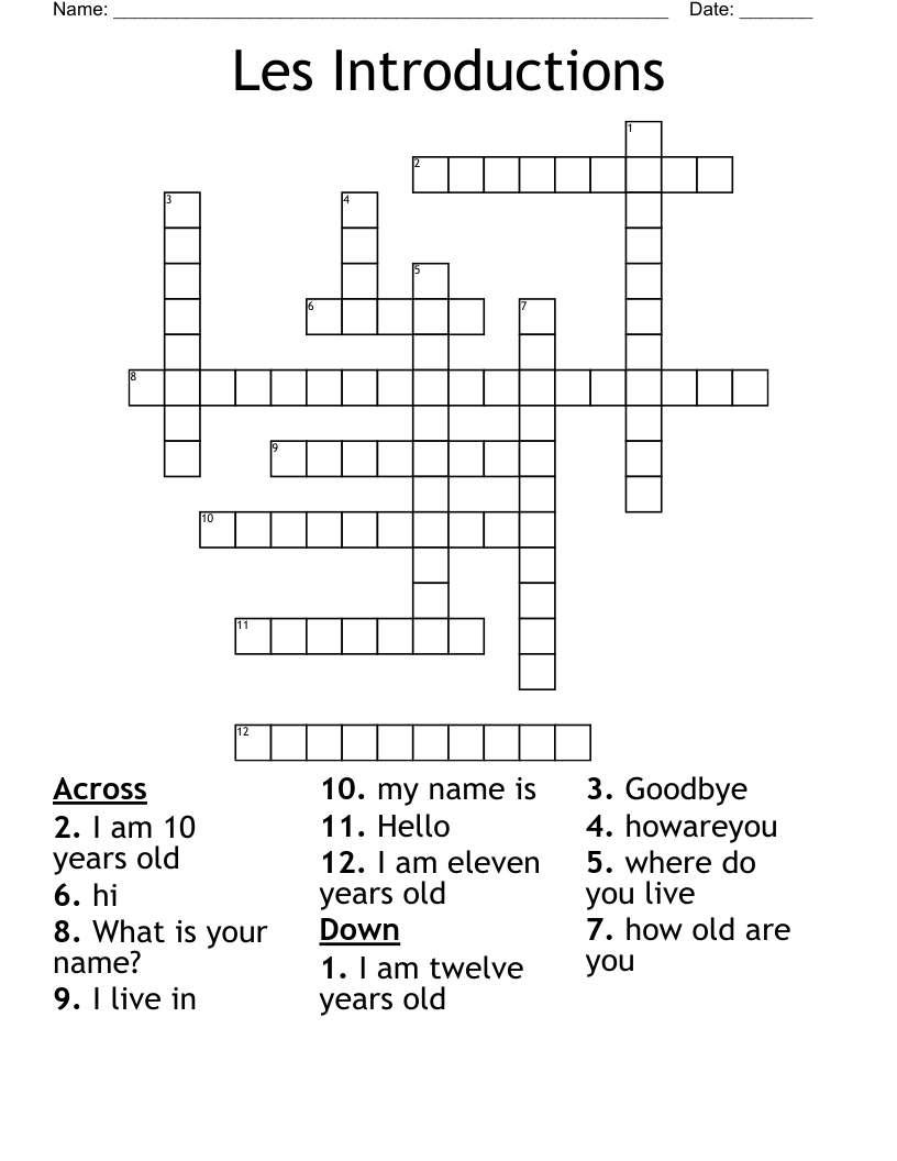 Les Introductions Crossword