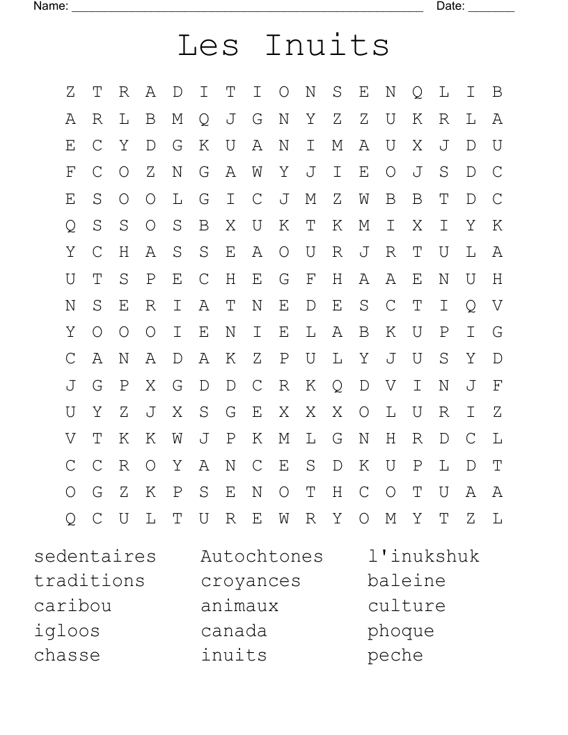 Les Inuits Word Search