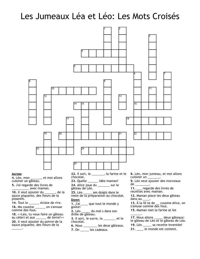 Les Jumeaux Léa et Léo: Les Mots Croisés Crossword