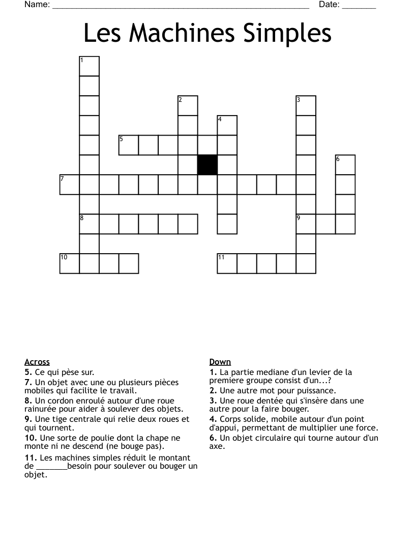 Les Machines Simples Crossword