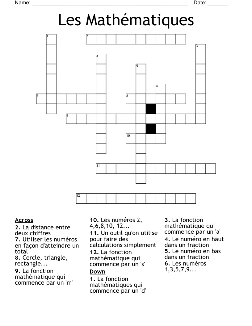 Les Mathématiques Crossword