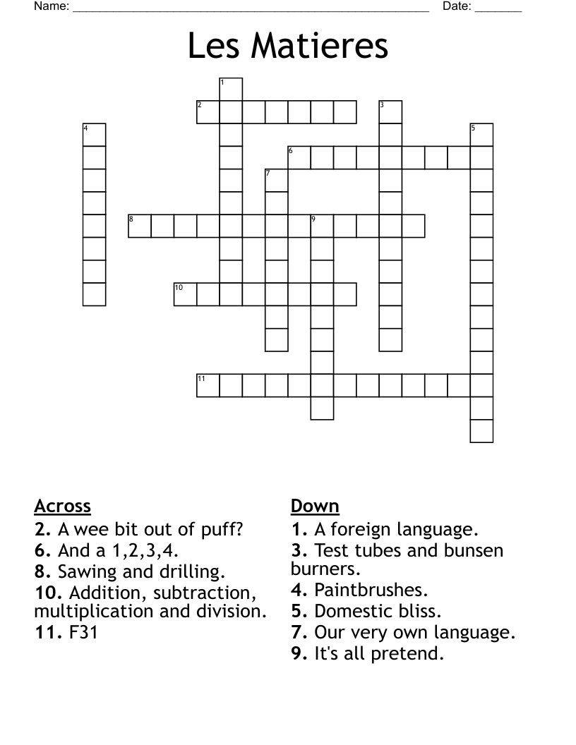 Les Matieres Crossword