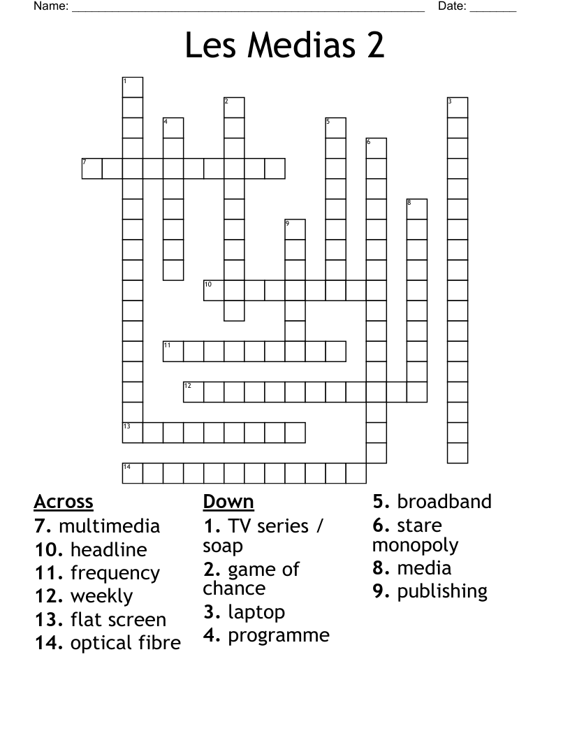 Les Medias 2 Crossword