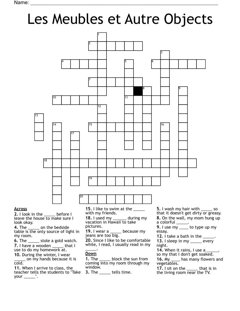 Les Meubles  et Autre Objects Crossword