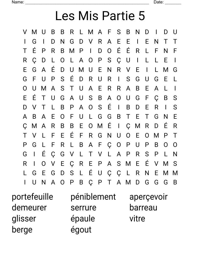 Les Mis Partie 5 Word Search
