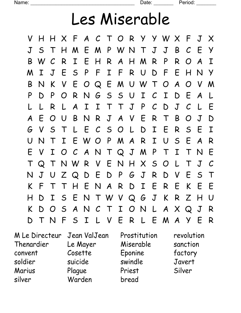 Les Miserable Word Search