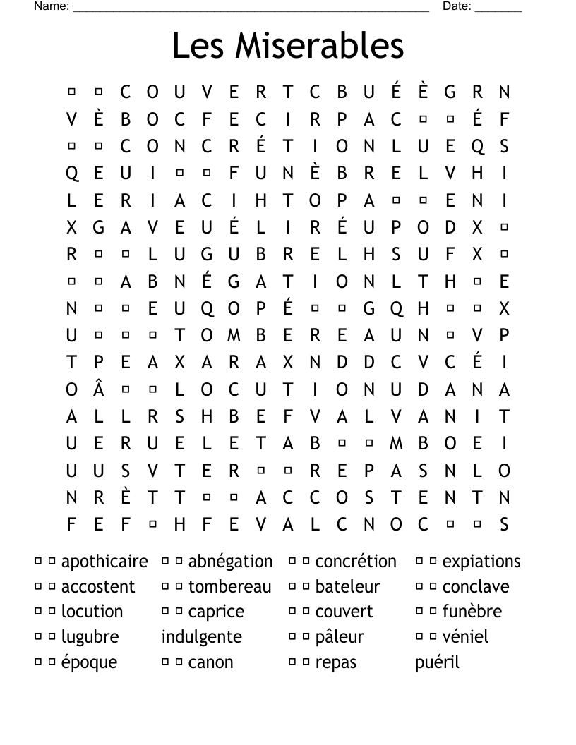 Les Miserables Word Search